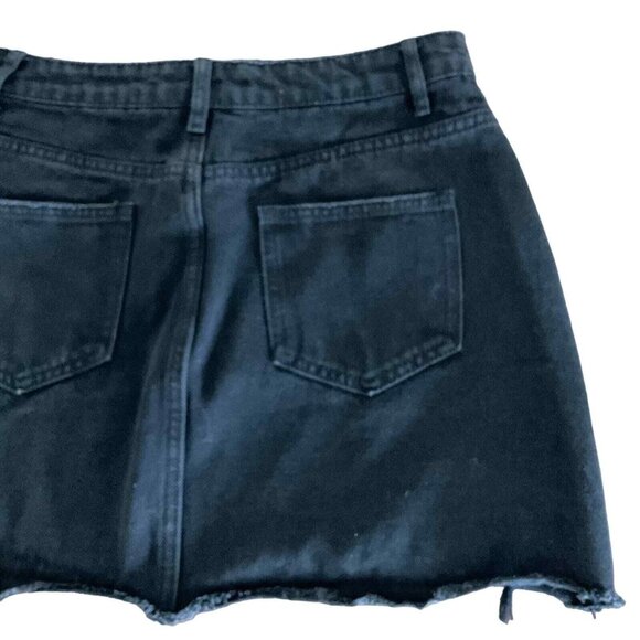Missguided Womens Black Cotton‎ A-Line Denim Jean Skirt Small Raw Hem - Picture 9 of 13